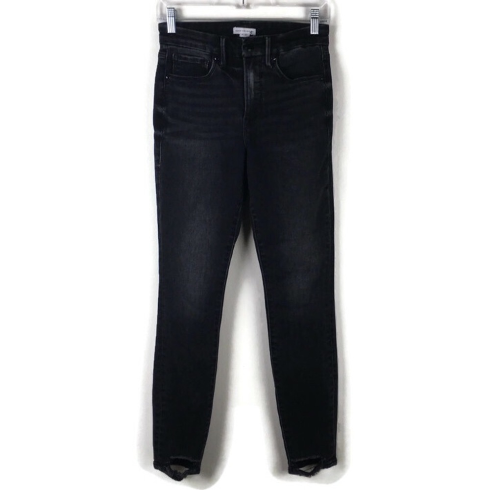 Good American Good Classic High Rise Distressed Ankle Skinny Jeans in Black